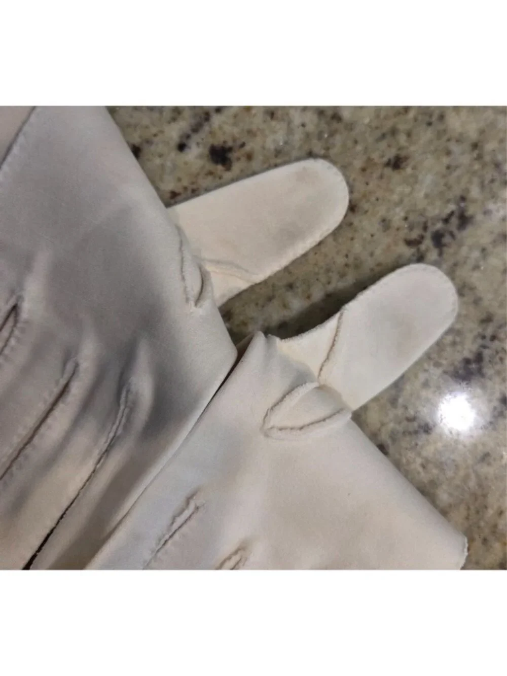 Vintage Womens Size S Cream Cotton Formal Short Gloves Chevron Look *hole